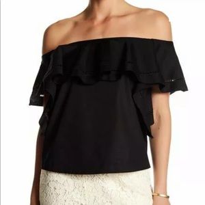 Rachel Zoe Leanna Top Black Size 6 Ruffle Lace